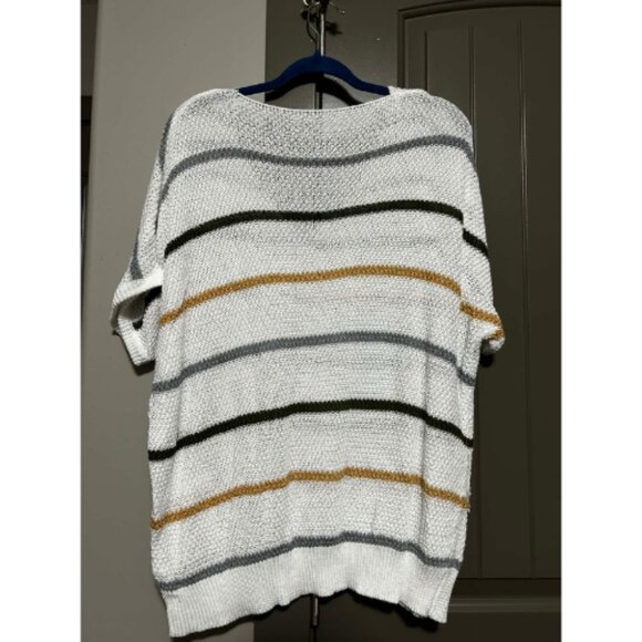 Striped Knit Tunic Sweater Top | Plus Size 1X | Cozy Casual V-Neck - Picture 3 of 4